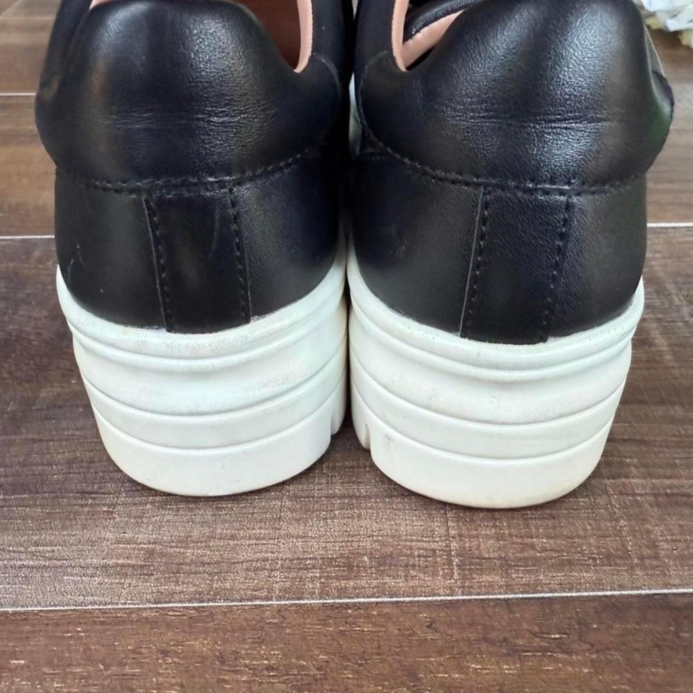 Linea Paolo Black Leather Platform Sneakers Rhinestone Eyelets Womens 6 - Picture 4 of 8